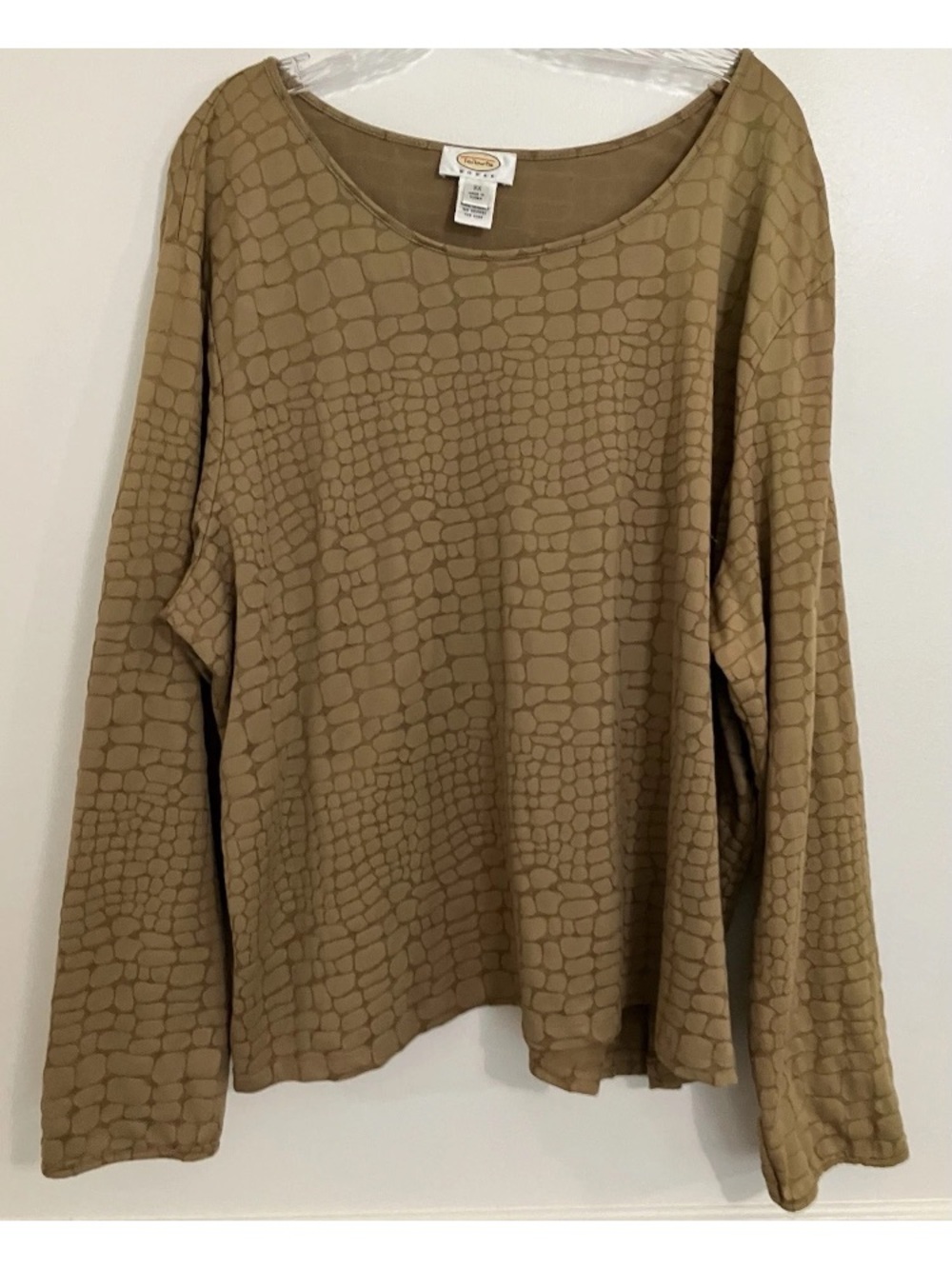 Talbots Taupe Textured Long-Sleeve Top